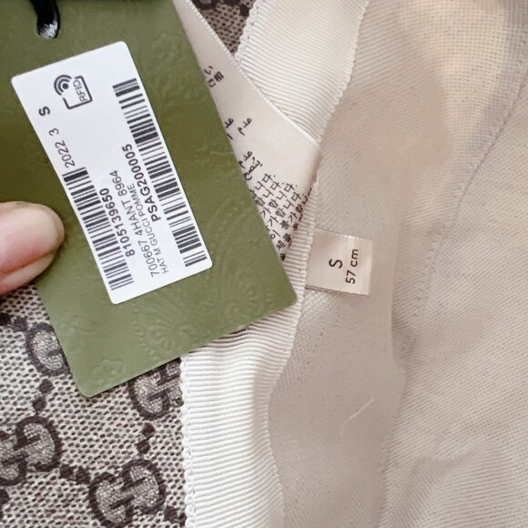 NEW Gucci Apple Supreme Logo Fedora Basket Hat Coated Canvas Beige Ebony Size S - Picture 14 of 14